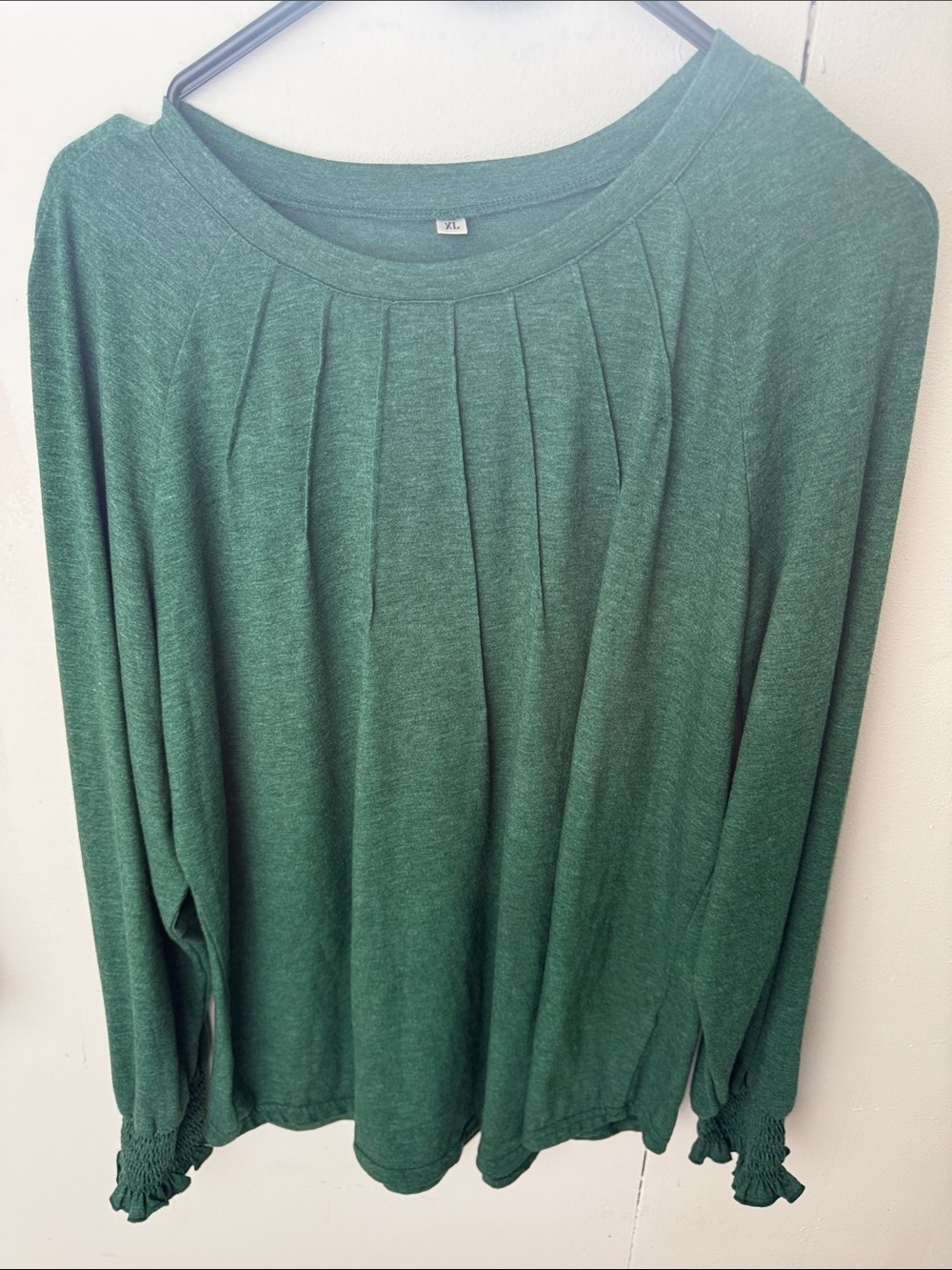 Women's Green Pleated Long-Sleeve Top
